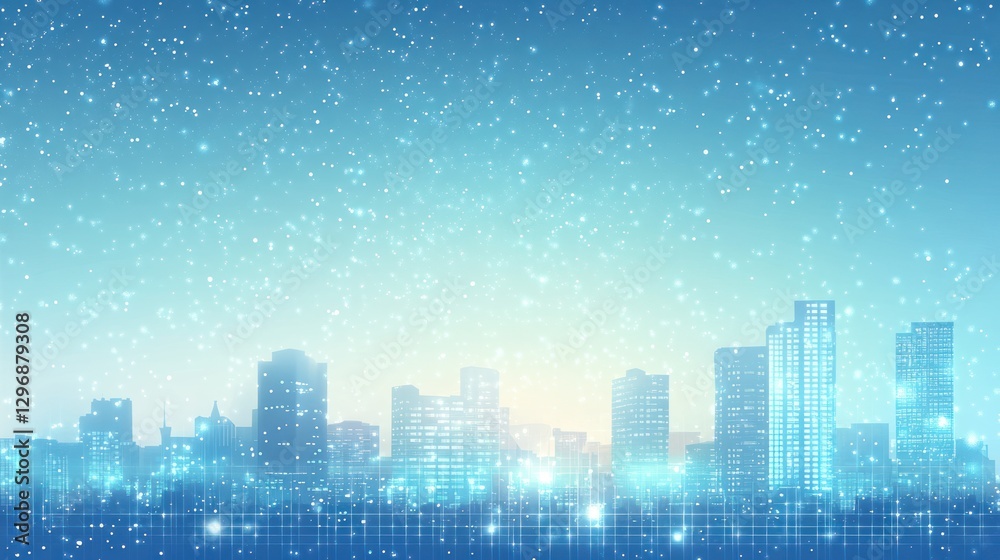 Snowy city skyline at sunrise; winter urban scene Snowy city skyline at sunrise; winter urban scene