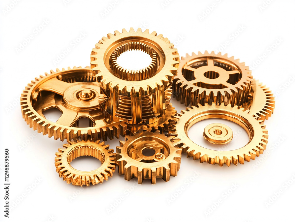 A collection of interlocking golden gears of various sizes, intricately arranged, showcasing the complexity and precision of mechanical engineering. A collection of interlocking golden gears of various sizes, intricately arranged, showcasing the complexity and precision of mechanical engineering.