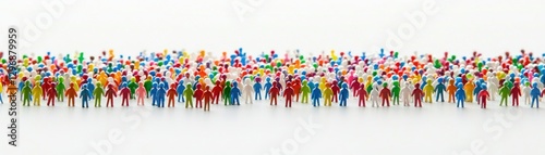 Colorful miniature people crowd on white background, diversity, social gathering, possible use for social studies, population concept