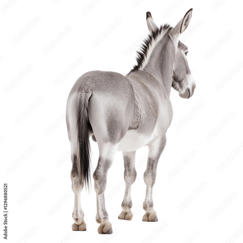 Gray Donkey Standing with Back Facing Camera isolated on white or transparent background, png. Easy to place on any other background Gray Donkey Standing with Back Facing Camera isolated on white or transparent background, png. Easy to place on any other background