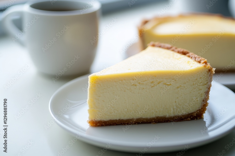 A soft and fluffy egg-based cheesecake on a white plate A soft and fluffy egg-based cheesecake on a white plate