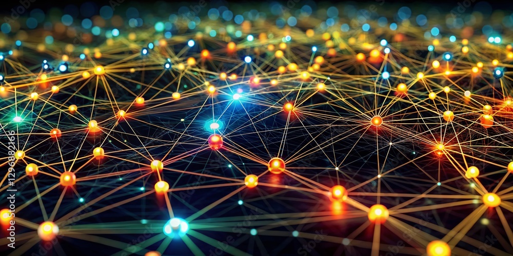 Fototapeta premium Swarm Intelligence: Optimized Systems in Low Light, Abstract Network Visualization
