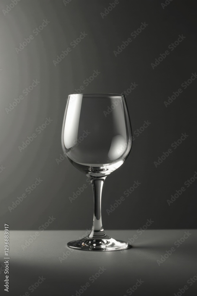 A single empty stemmed wine glass sits on a dark surface, subtly illuminated by a soft light source A single empty stemmed wine glass sits on a dark surface, subtly illuminated by a soft light source