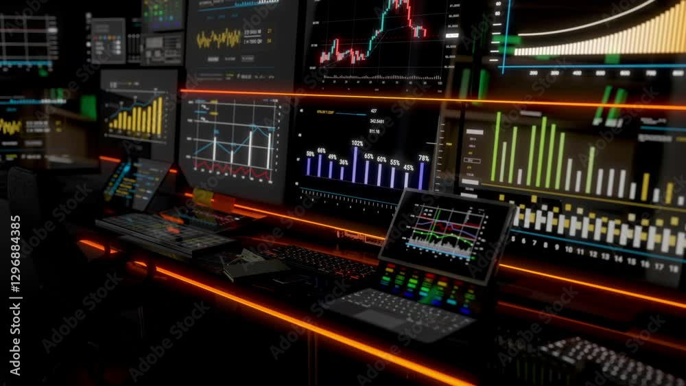 Finance invest HUD UI screen technological Business and marketing. Candle stick stock chart. Stock Market candlesticks and indicators. Bears and bulls fighting. 3D animation Finance invest HUD UI screen technological Business and marketing. Candle stick stock chart. Stock Market candlesticks and indicators. Bears and bulls fighting. 3D animation