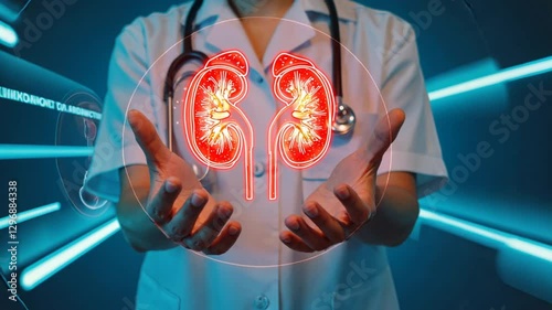 Healthcare Professional Showcasing Virtual Kidney Illustration