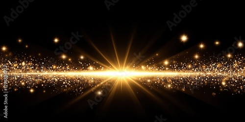 Abstract elegant wavy gold lines on black background with gold lighting effect sparkle. Template premium award design.
