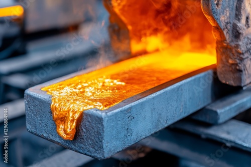 A steaming industrial zinc smelter with molten zinc flowing into a casting mold