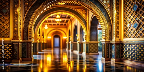 Tilt-Shift Miniature Black & Gold Archway Interior Wall Stock Photo