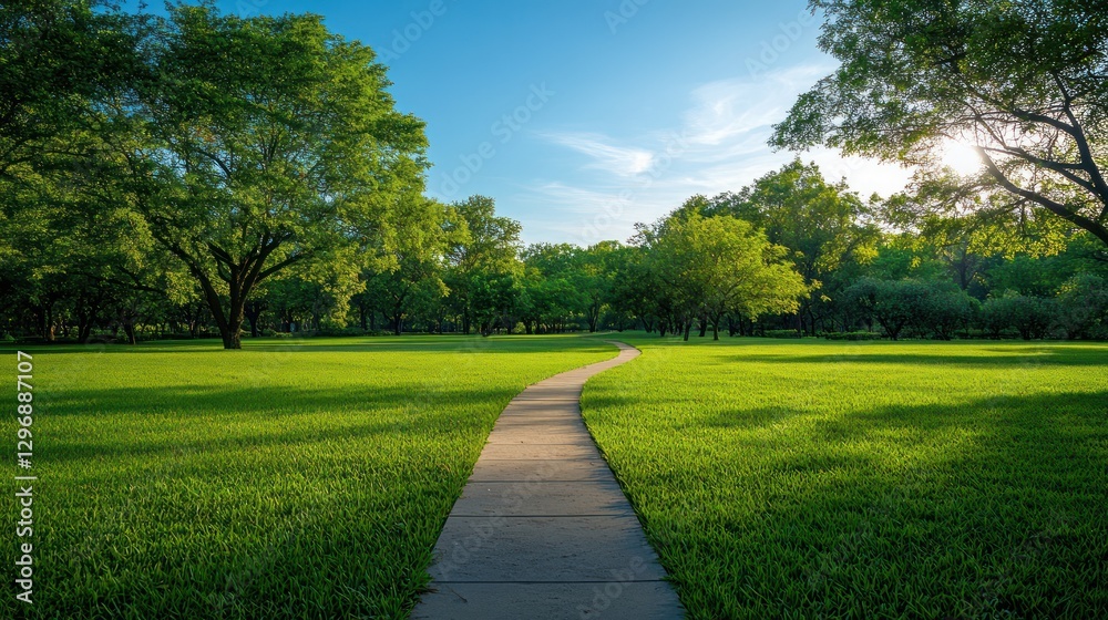 Obraz premium A winding pathway through a vibrant green park landscape