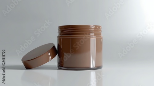 Open brown cosmetic jar mockup on white background