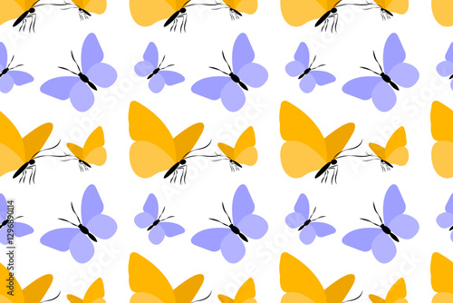 Seamless vector pattern featuring colorful butterflies in dynamic arrangements on a bright background