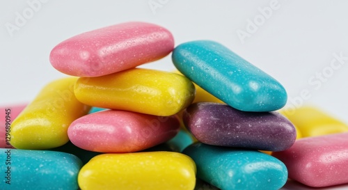 A Colorful Stack of Chewing Gums, Sweet Treats, Delicious Gums, Vibrant Colors, Close-up Photography