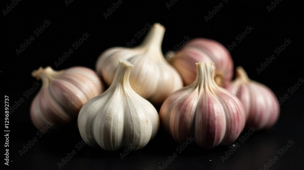 Obraz premium A Close-Up Still Life Featuring a Collection of Fresh Garlic Bulbs on a Dark Background