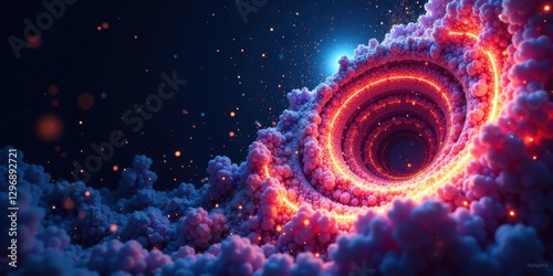 Abstract swirling nebula with incandescent glowing rings and cosmic dust