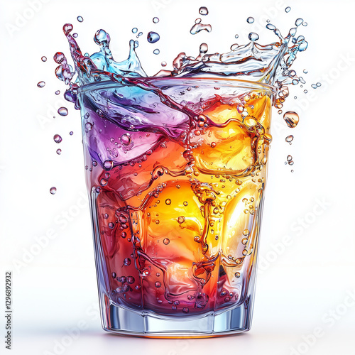 Splash of rainbow water isolated on white background - Generative AI