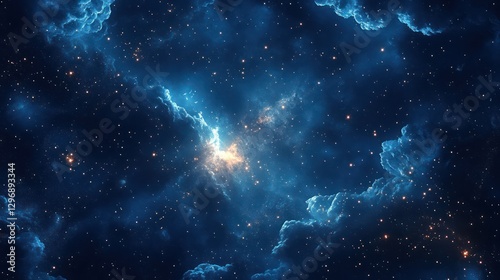 The deep expanse of a dark blue sky filled with stars