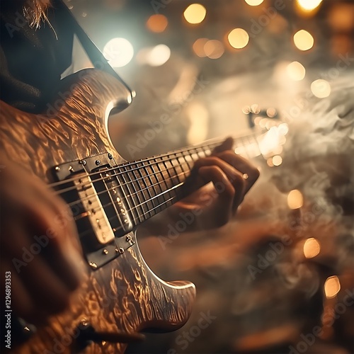 Live music performance concert venue guitar play vibrant atmosphere close-up view creative expression