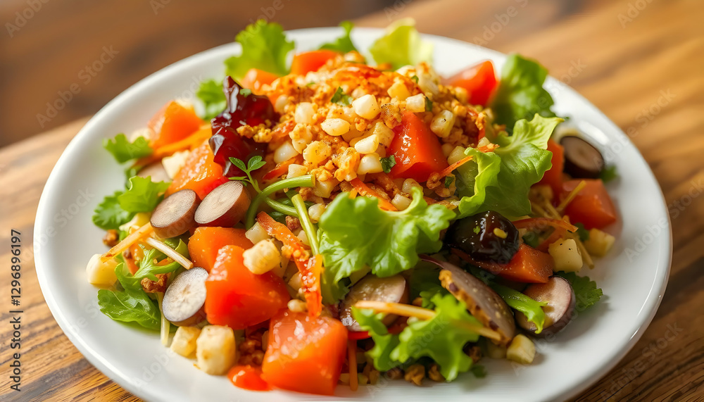 A Colorful Salad Presented Beautifully on a White Plate A Colorful Salad Presented Beautifully on a White Plate