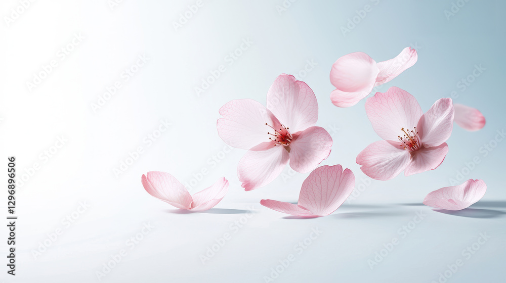 Delicate cherry blossom petals floating against a misty pastel gradient, creating a peaceful and romantic aesthetic Delicate cherry blossom petals floating against a misty pastel gradient, creating a peaceful and romantic aesthetic