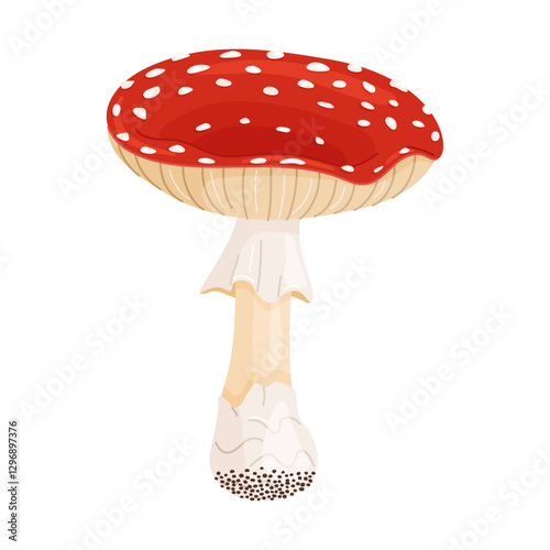 Fly agaric mushroom. Hand drawn trendy flat style isolated icon. Poisonous toadstool Amanita Muscaria, Inedible mushroom. Magic mushroom symbol autumn and summer woodlander. Vector illustration