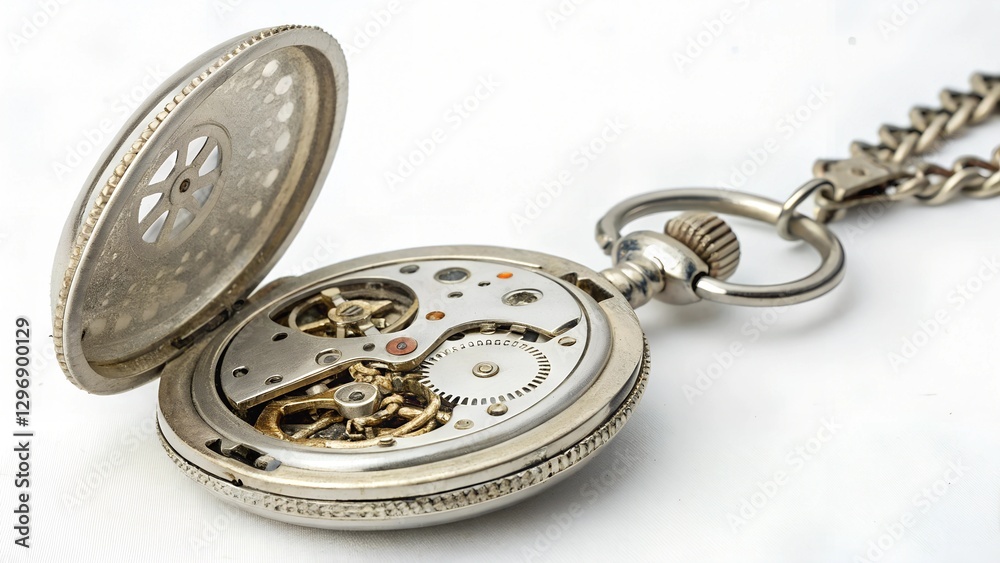 Open Antique Pocket Watch with Exposed Mechanism