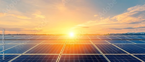Harnessing solar energy solar panels reflecting sunset in an open field nature's power tranquil view
