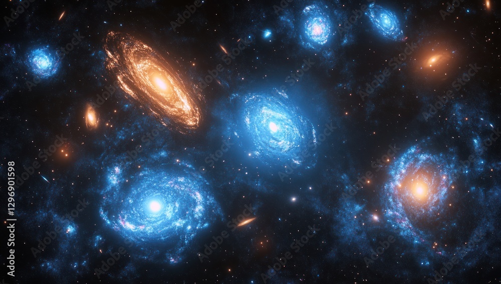 Fototapeta premium Vibrant cosmic nebulae swirl in deep space.