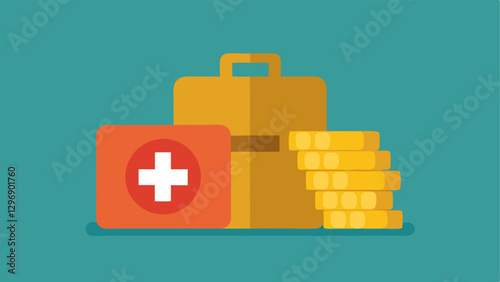 Stack of Coins with a First Aid Kit A stack of gold coins alongside a first aid kit representing financial safety and preparedness for emergencies.
