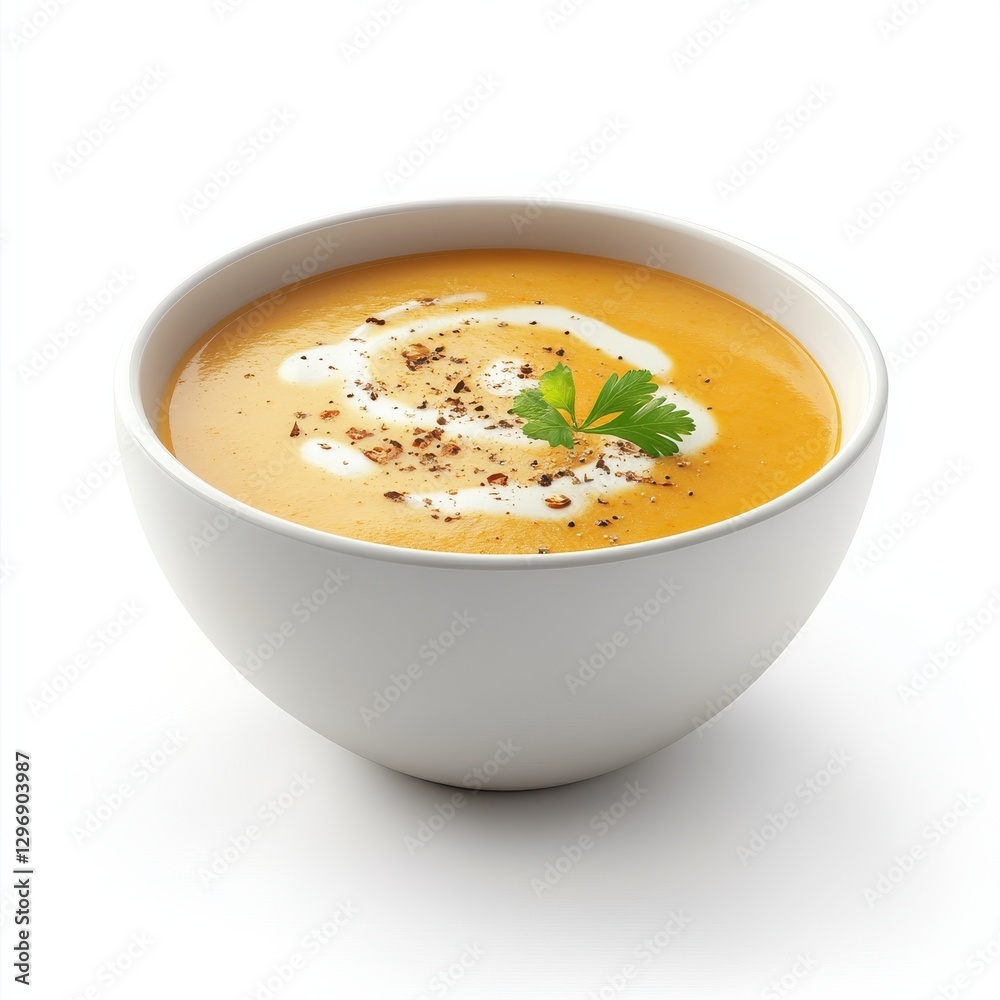 Highresolution photorealistic image featuring pumpkin soup with cream nutmeg Highresolution photorealistic image featuring pumpkin soup with cream nutmeg