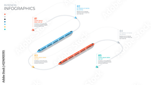 Five stages or five stations. Isometric business infographic template