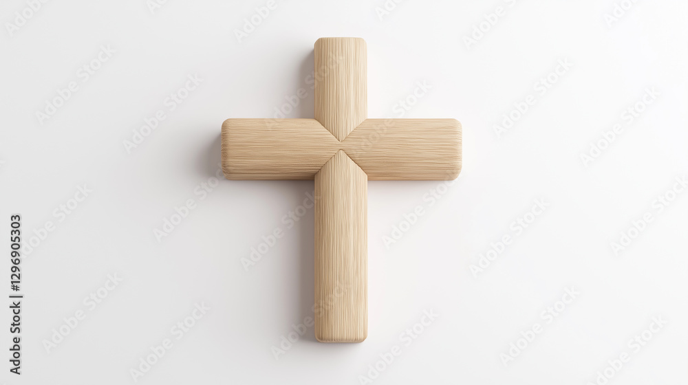 Wooden christian cross resting on white background symbolizing faith Wooden christian cross resting on white background symbolizing faith