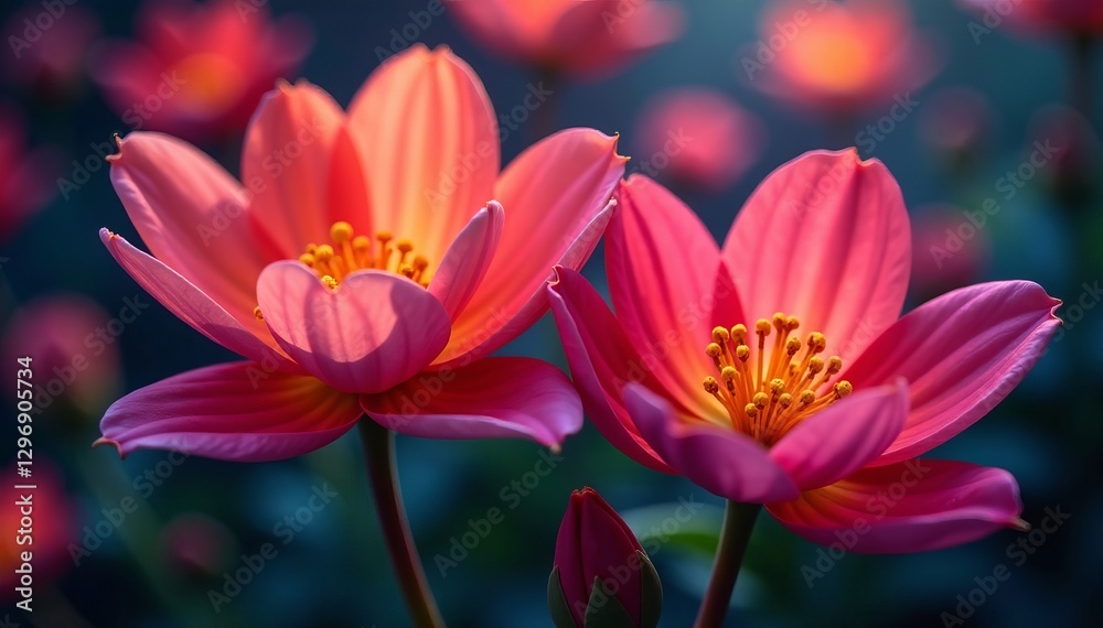 Abstract close-up of vibrant flowers illuminated with light trails, floral, art Abstract close-up of vibrant flowers illuminated with light trails, floral, art