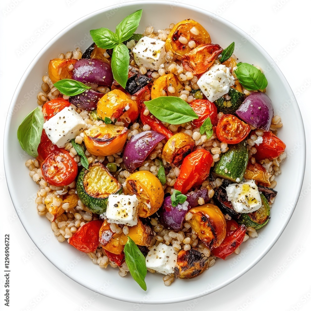 Photorealistic topdown view of Barley Salad in 4K style Photorealistic topdown view of Barley Salad in 4K style