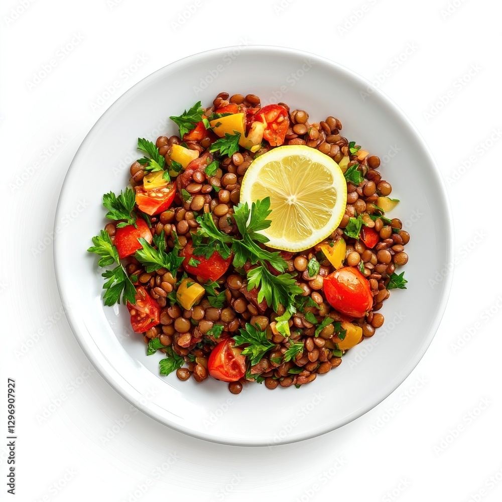 Lentil and Tomato Salad with parsley and lemon in 4K