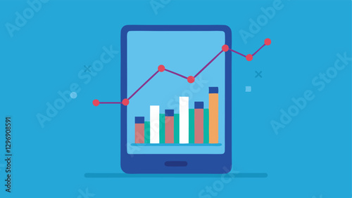 Simplified Stock Chart A line graph trending upwards on a mobile devices screen with indicators highlighting small investment increments showcasing positive investment performance.