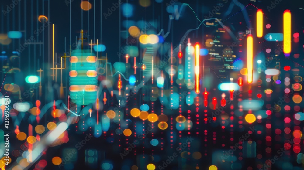 Obraz premium Visual Representation of Financial Growth Indicators with Urban Backdrop