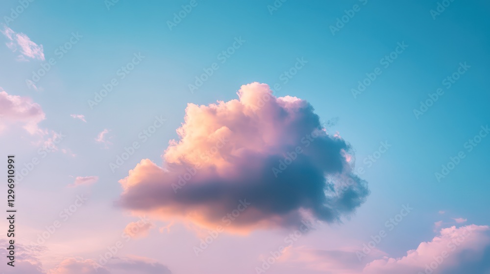 A beautiful cloud formation bathed in warm light against a blue sky A beautiful cloud formation bathed in warm light against a blue sky