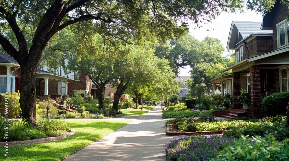 A suburban neighborhood undergoing a revitalization with updated homes and landscaped streets