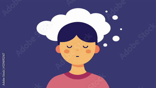 Visualization An illustration of a person closing their eyes visually imagining themselves successfully facing their fear with a thought bubble depicting a positive outcome.
