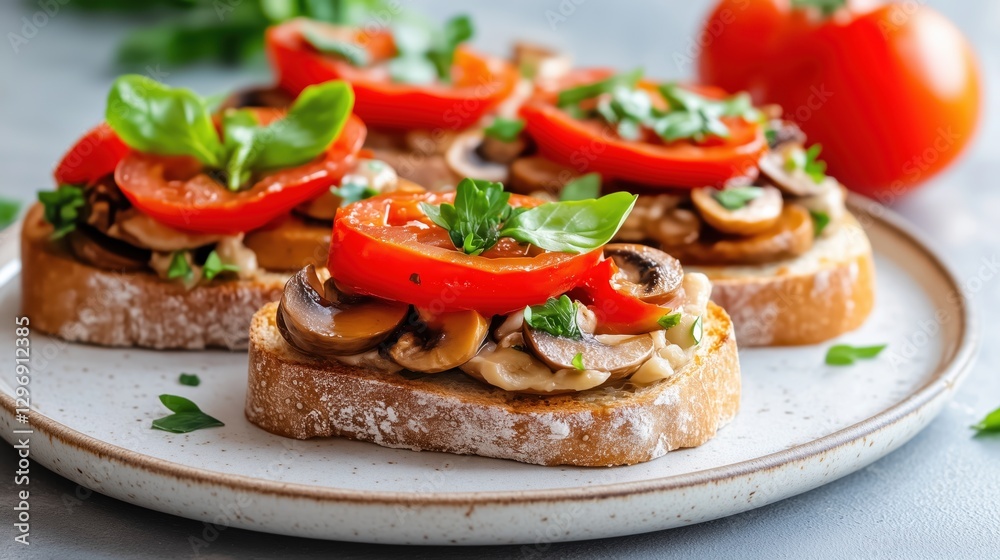 Fresh Vegetable Toast with Herbs and Garnish Fresh Vegetable Toast with Herbs and Garnish