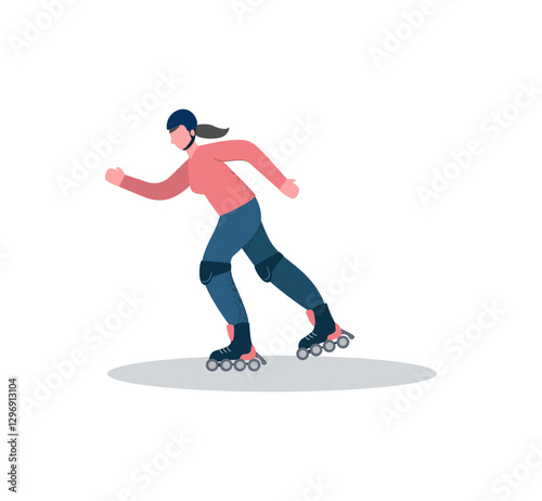 Man roller skating. Concept street, aggressive skating vert, figure sports, speed slalom. Illustration of fun races, extreme figure jumps.