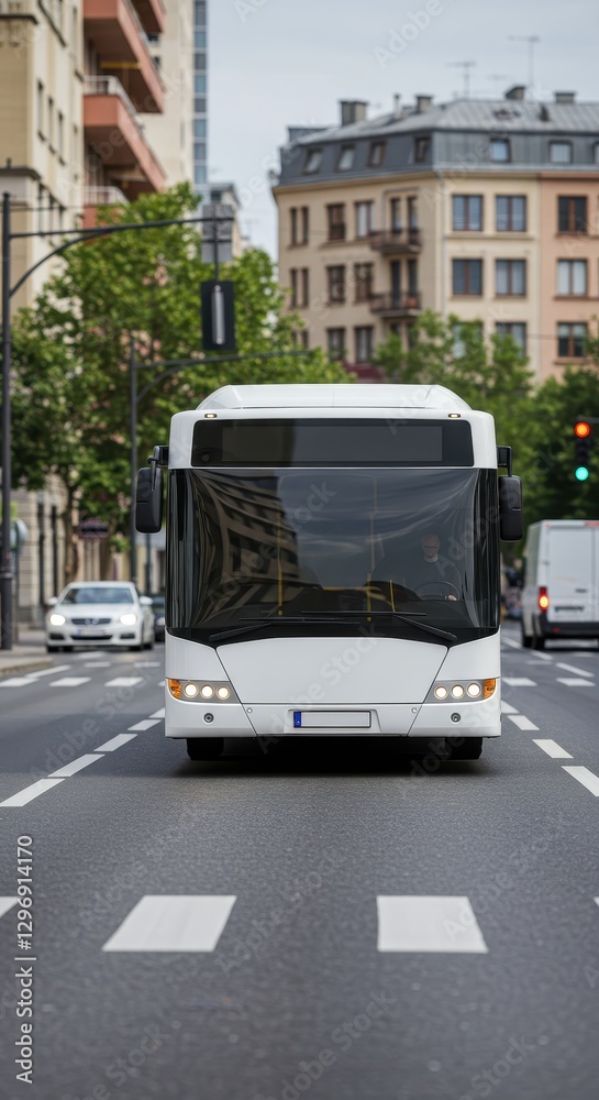 Fototapeta premium White City Bus on a Street in Europe