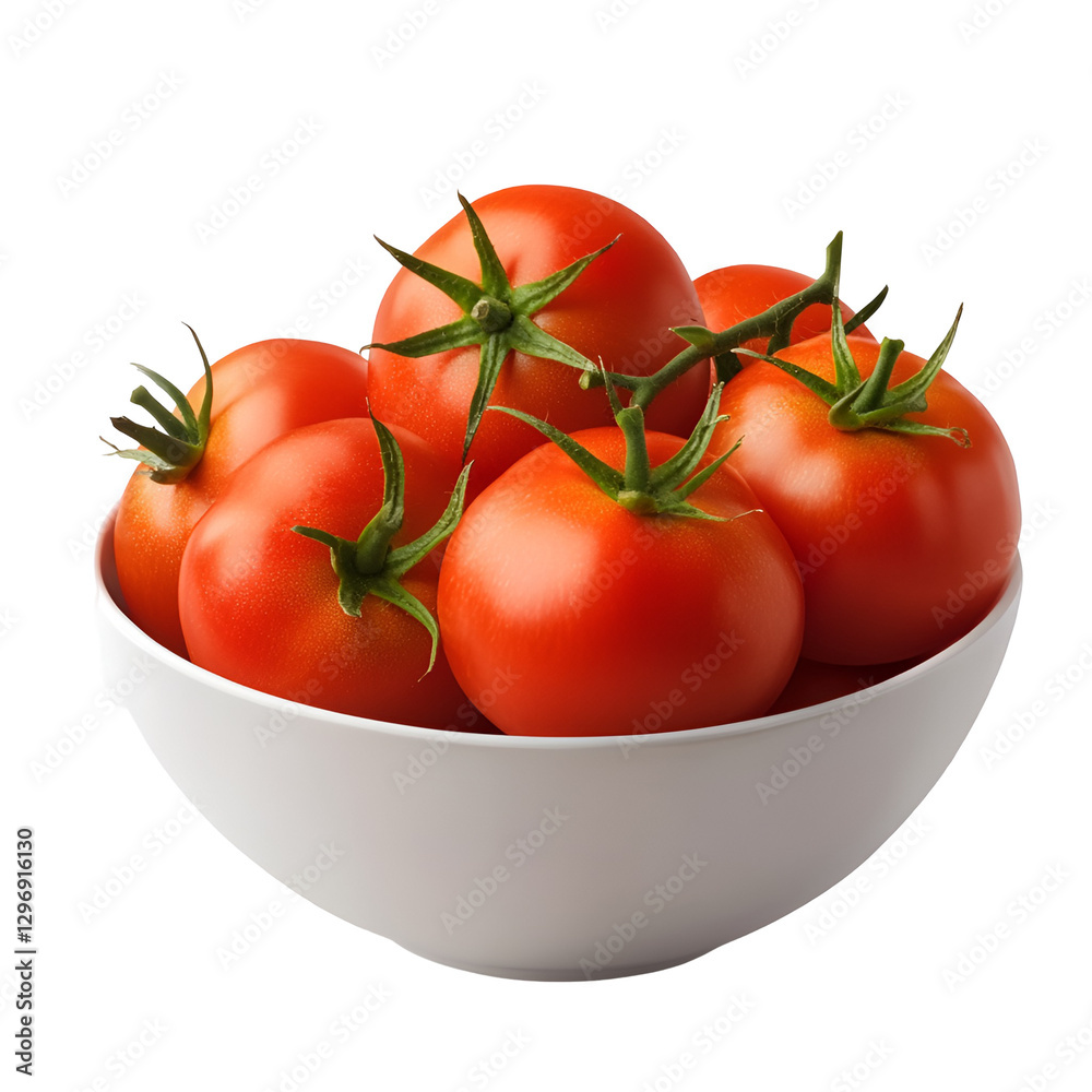 bowl of fresh ripe red tomatoes isolated on transparent background