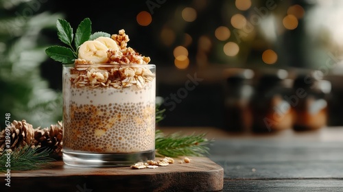 Wallpaper Mural An appetizing chia seed dessert layered with creamy yogurt, topped with fresh bananas and crunchy granola, representing healthy and delicious eating. Torontodigital.ca