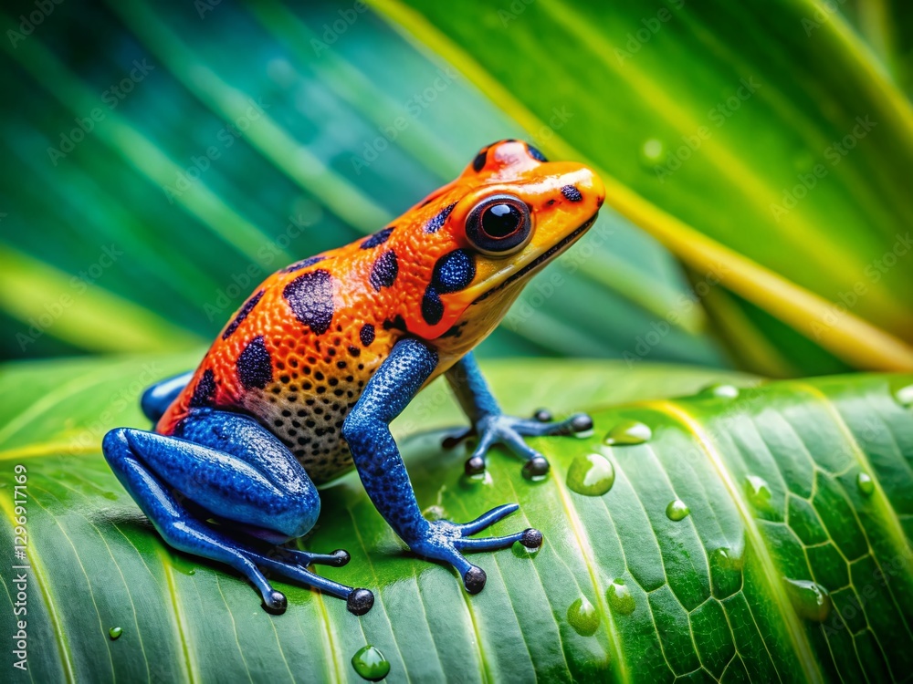 Obraz premium Vibrant Poison Dart Frog in Lush Rainforest Habitat - Stock Photo