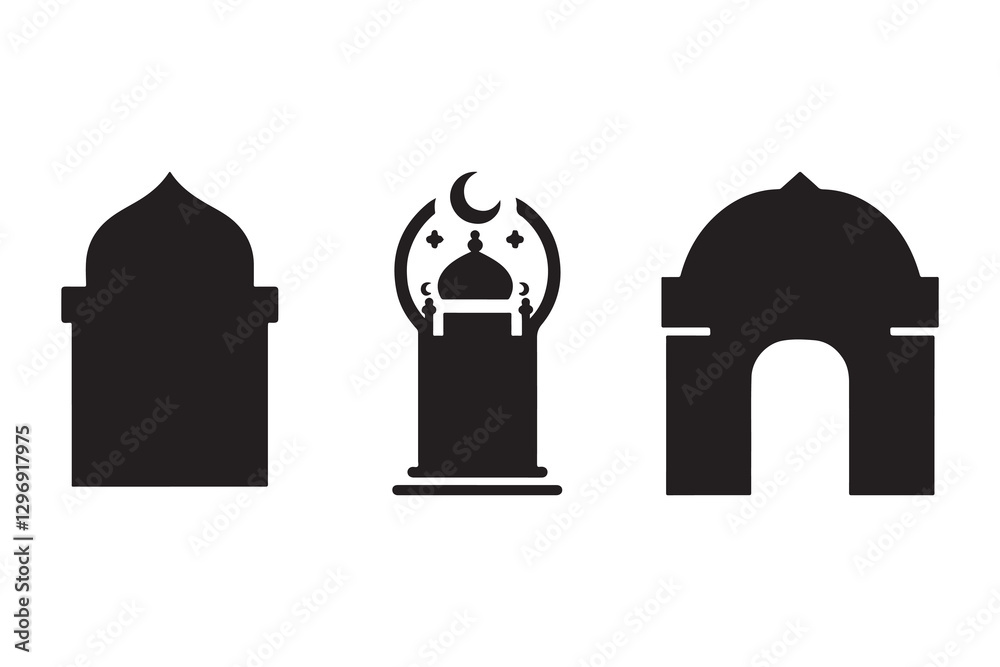 vector illustration of a mosque set vector illustration of a mosque set