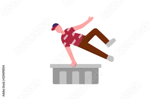 A man engaged in parkour. The concept of high-speed movement and extreme overcoming obstacles in the urban style. Illustration of active energetic running and adrenaline jumping.