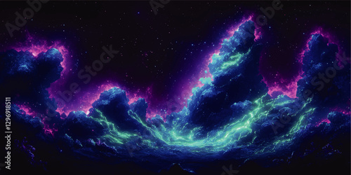 Mesmerizing Cosmic Nebula Space Art with Vibrant Blue Pink Clouds and Stars in a Night Sky - Enchanting Galaxy Vector for Sci-Fi and Fantasy Enthusiasts