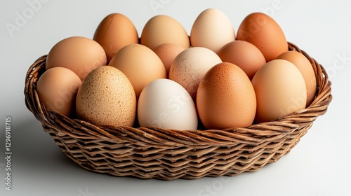 Wallpaper Mural Basket of Fresh Eggs: A rustic basket overflows with a collection of freshly laid eggs in varying shades of brown, beige, and speckled, offering a natural aesthetic. Torontodigital.ca