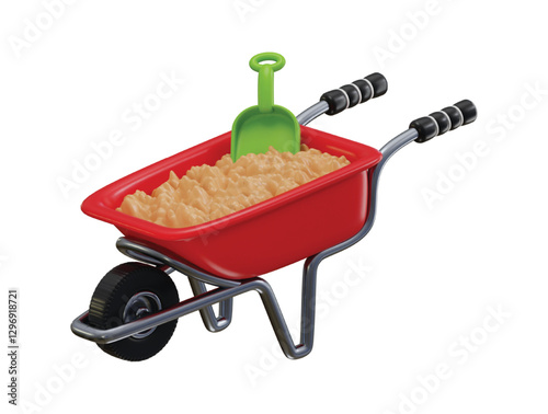 Wheelbarrow with shovel icon 3d render concept of gardening tools icon vector illustration